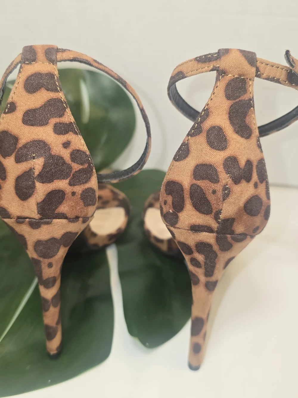 Leopard Print Ankle-Strap Stiletto Sandals - Tan & Dark Brown